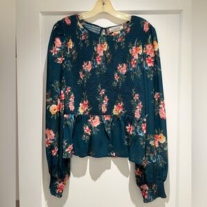 FLYING TOMATO Smocked Floral Blouse